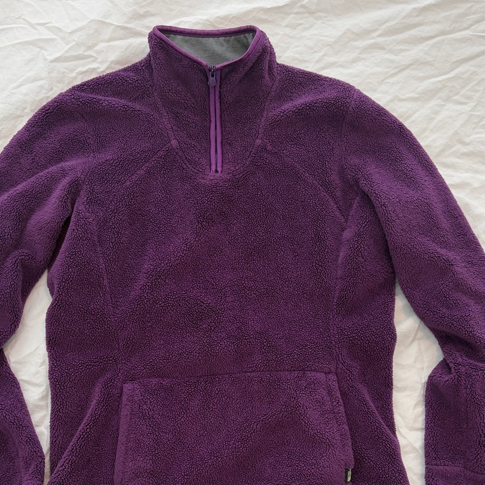 The North Face Womens M Purple Fuzzy Fleece Pullover 1/4 Zip Kangaroo Pocket